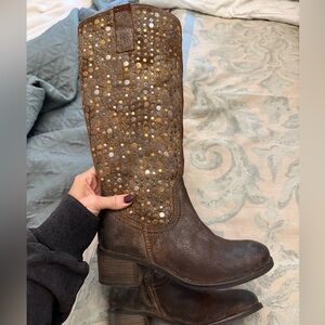 Diba True What To Do Distressed Leather Studded Mid Calf Boots Women's 7.5
